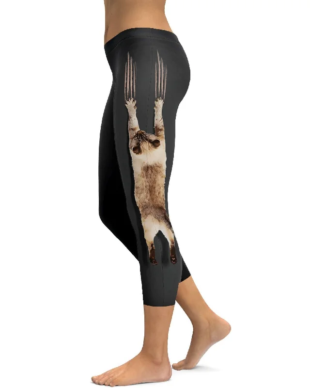 Yoga Pants for Flexibility and Stability -Scratching Cat Capris