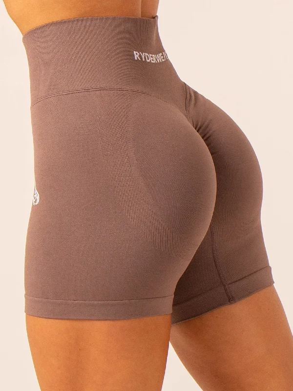 Yoga Shorts for Flexibility and Comfort Training -Lift BBL Scrunch Seamless Shorts - Deep Taupe Yoga Shorts for Flexibility and Comfort Training -Lift BBL Scrunch Seamless Shorts - Deep Taupe