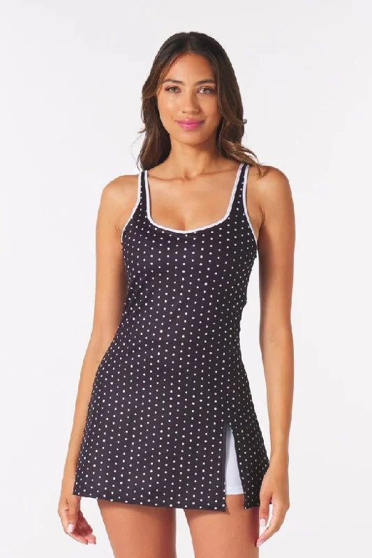 Women's Yoga Shorts for All Activities -Sculpt Dress - Black Polka Dots