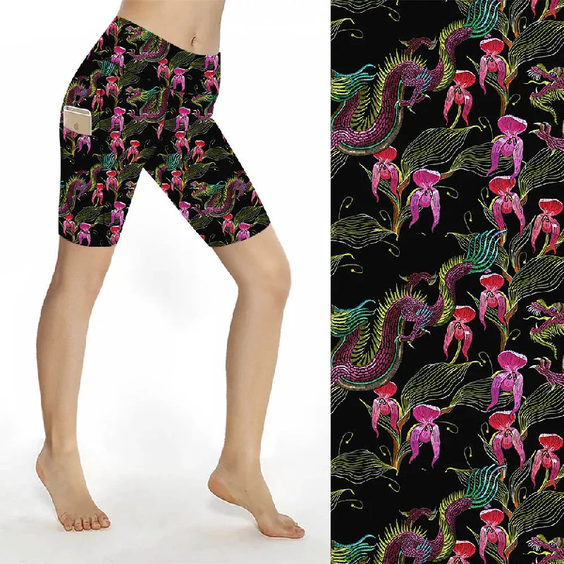 Yoga Shorts for Daily Flexibility -Sculpt Yoga Biker Shorts - Chinese Dragon