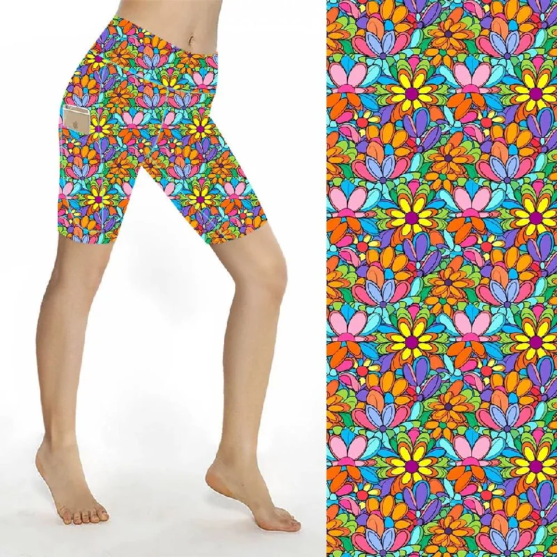 Comfortable Yoga Shorts -Sculpt Yoga Biker Shorts - Flower Dazzle
