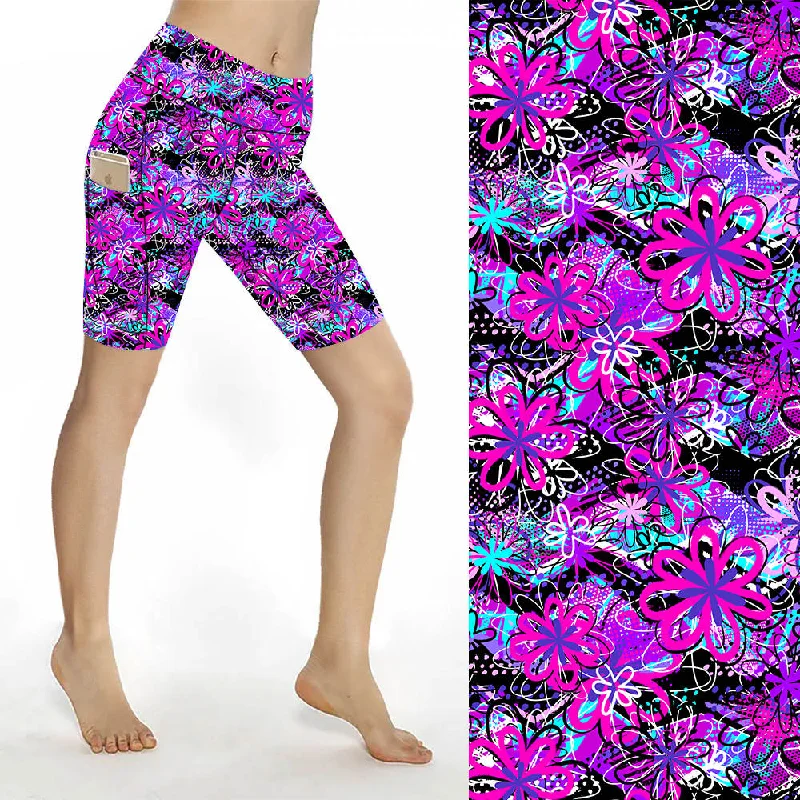 Yoga Shorts for Flexibility and Stability Training -Sculpt Yoga Biker Shorts - Jazzy Spirograph Yoga Shorts for Flexibility and Stability Training -Sculpt Yoga Biker Shorts - Jazzy Spirograph