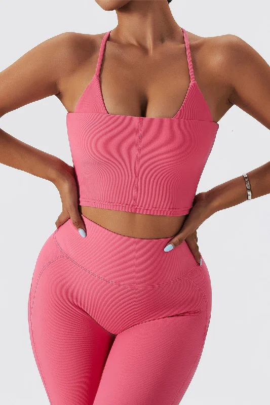 Plant-Based Protein Yoga Bar for Recovery -Seamless Ribbed Cross Back Sports Bra