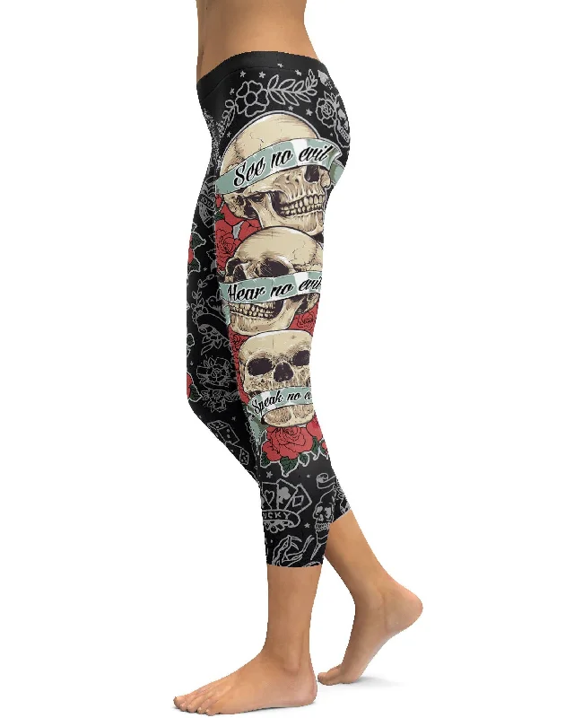 Premium Yoga Pants for Comfort -See no evil, Hear no evil, Speak no evil Black Capris