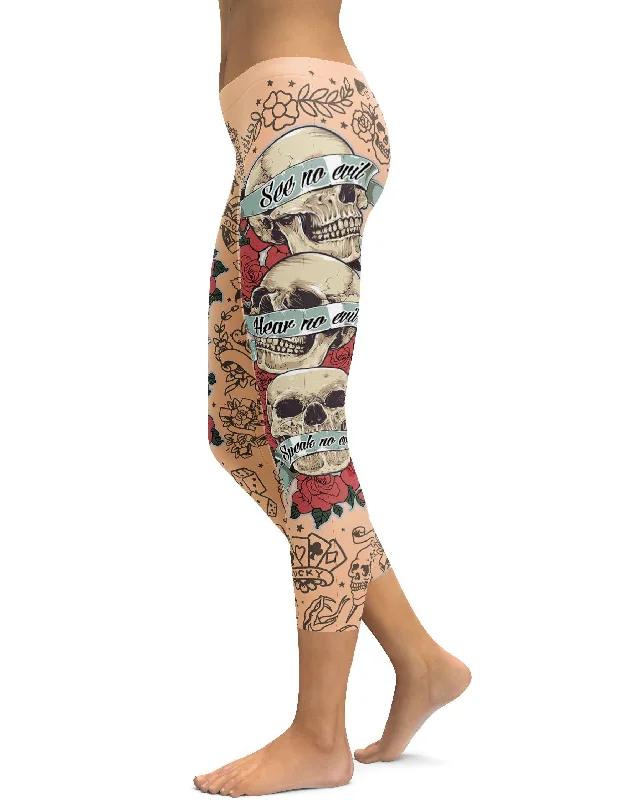 Comfortable Leggings for Yoga -See no evil, Hear no evil, Speak no evil Capris