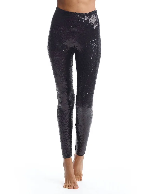 Yoga Shorts for Strength Training and Flexibility -Sequin High Waisted Legging In Black