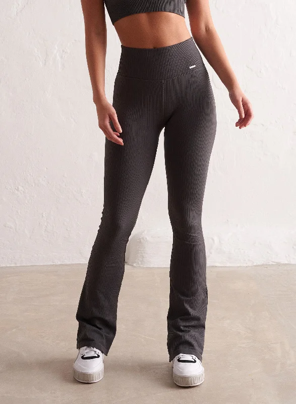 Workout Yoga Pants -Shadow grey Ribbed Seamless Flare Tights