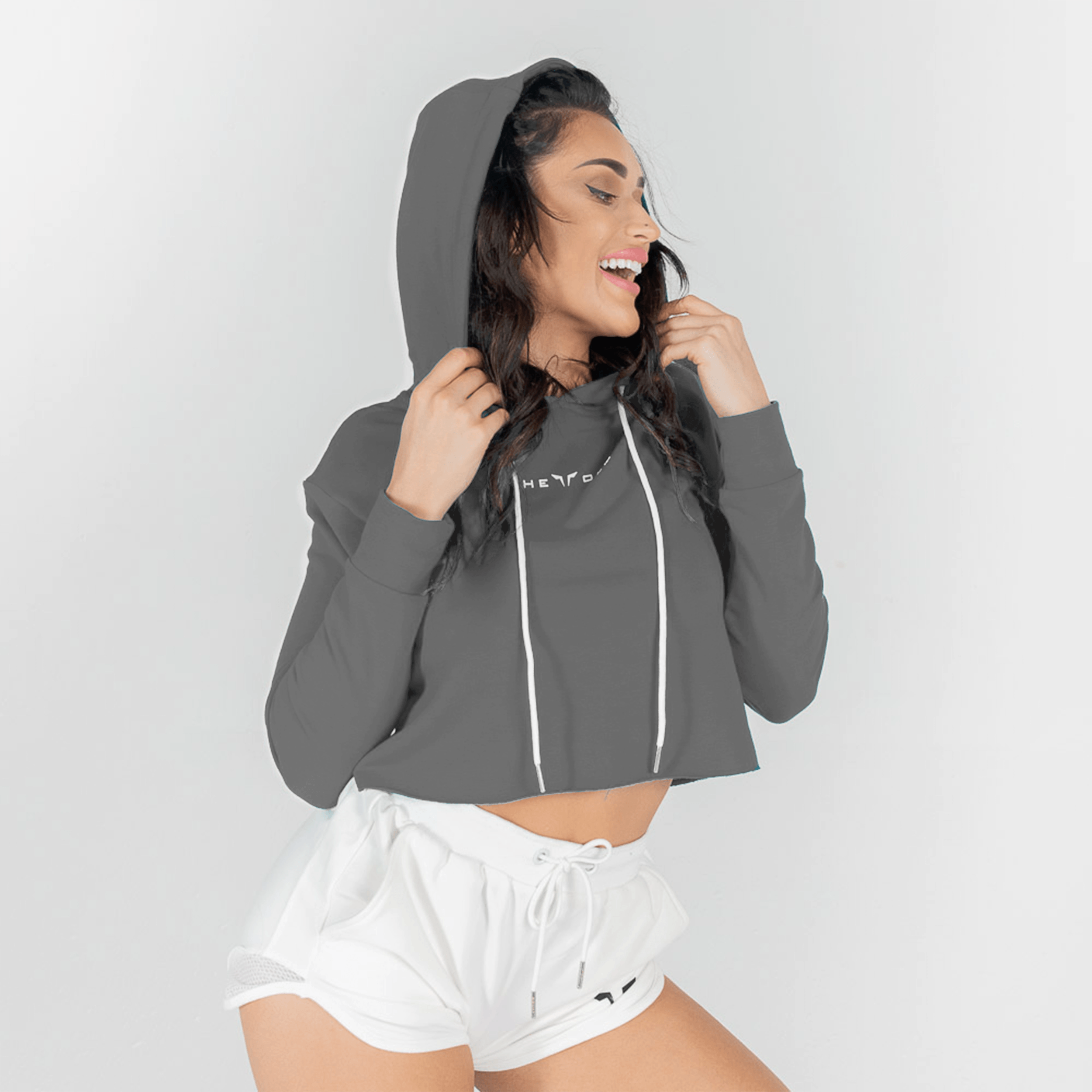 Women's Yoga Tops for Flexibility in Practice -She-Wolf Crop Hoodie - Charcoal