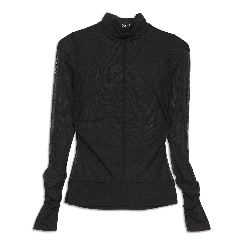 Yoga Tops for Yoga and Relaxation -Sheer Thrill Mock Neck Long Sleeve Shirt - Resale