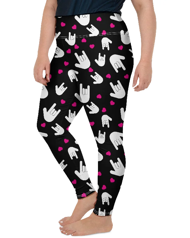 Women's Full-Length Yoga Pants -Sign Language I Love You Plus Size Leggings