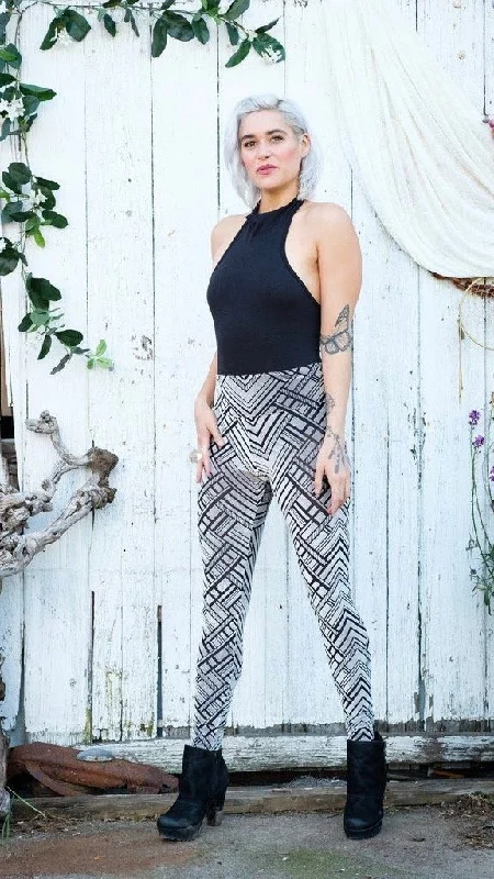 Yoga Pants with a Relaxed Fit -Silver Chevron Burnout Leggings