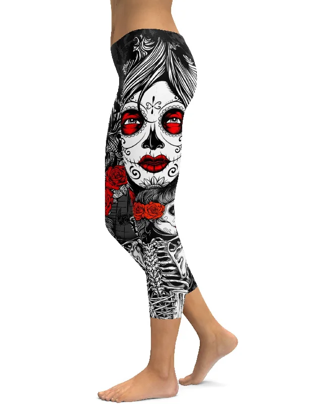 Yoga Pants for Building Strength -Skeleton Sugar Skull Capris