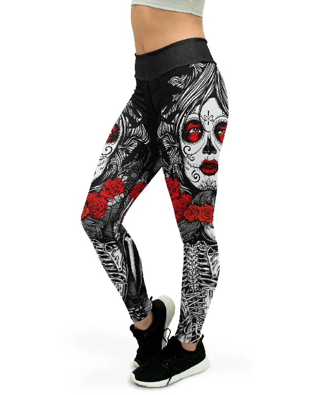 Yoga Pants for Gym and Home Use -Skeleton Sugar Skull Yoga Pants