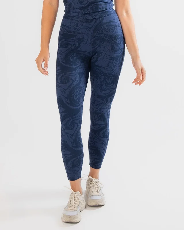 Comfortable Full Coverage Yoga Pants -Skin High Waisted Vinyasa 7/8 Leggings - Twilight Swirl