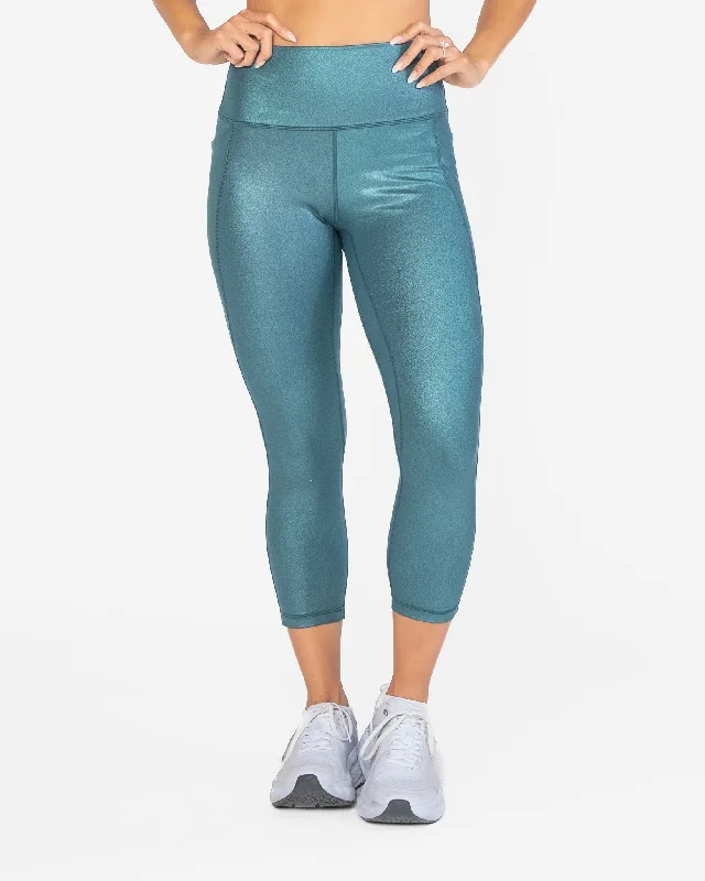 Premium Quality Yoga Pants for All Practices -Skin Shakti Capri (22 in.) - Pacific Shimmer