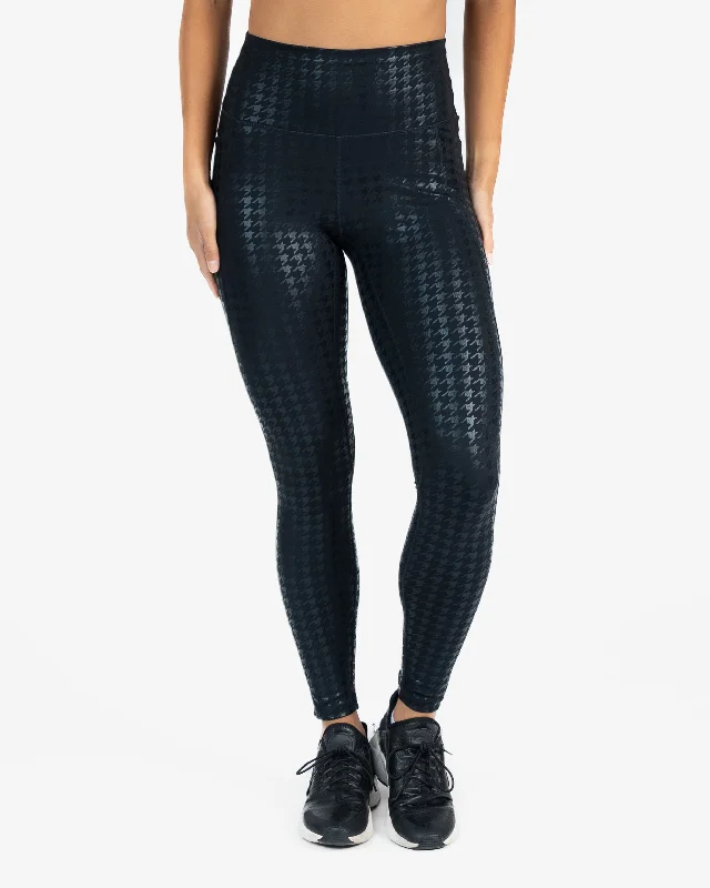 Yoga Pants for Ease of Movement -Skin Shakti Leggings (27 in. inseam) - Black Houndstooth