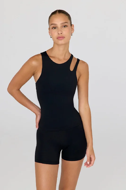 Yoga Tops for High Support -SKINLUXE BUILT-IN SUPPORT CUT OUT SHOULDER VEST - SHADOW BLACK Yoga Tops for High Support -SKINLUXE BUILT-IN SUPPORT CUT OUT SHOULDER VEST - SHADOW BLACK