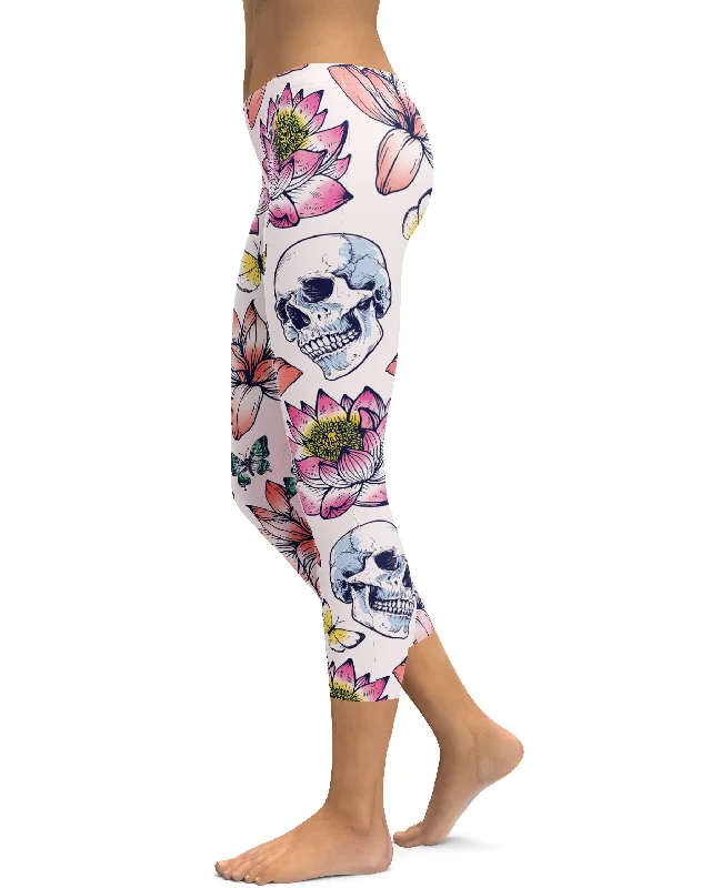 Breathable Compression Yoga Pants -Skulls & Lotus Capris