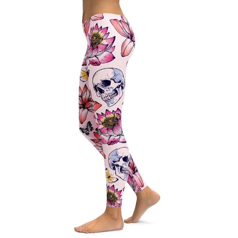 Yoga Pants with Built-in Support -Skulls & Lotus Leggings