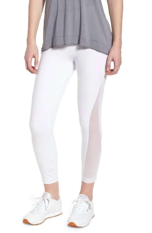 Yoga Shorts with Smooth Waistband -Skylar High Elastic Waist Cotton Crop Mesh Detail Leggings In White Yoga Shorts with Smooth Waistband -Skylar High Elastic Waist Cotton Crop Mesh Detail Leggings In White