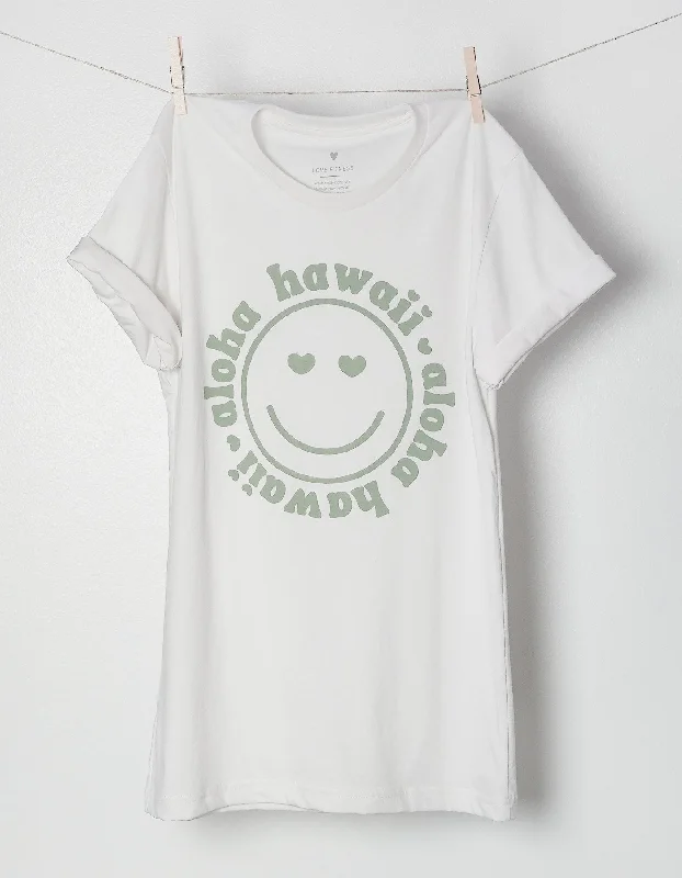 Comfortable Yoga Tops for Intense Sessions -Smiley Face Recycled Tee - White