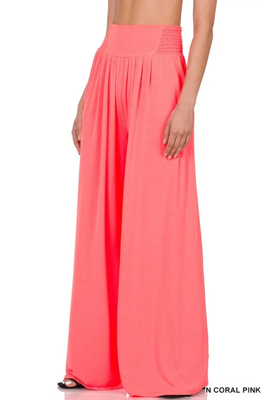 Yoga Shorts for Deep Stretch and Flexibility -Zenana SMOCKED WAIST WIDE LEG PANTS