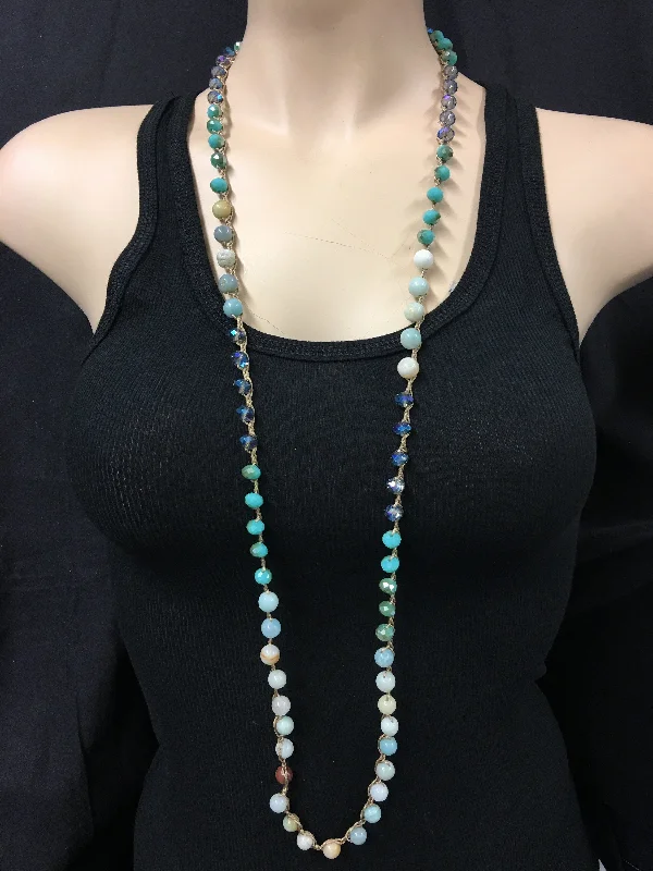 Yoga Shorts with Pockets -Smooth Stone Knotted Amazonite Necklace