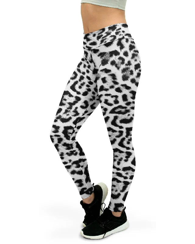 High-Waisted Compression Yoga Pants for Women -Snow Leopard Skin Yoga Pants