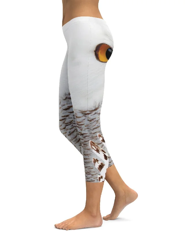 Yoga Pants for Outdoor Workouts -Snowy Owl Eyes Capris