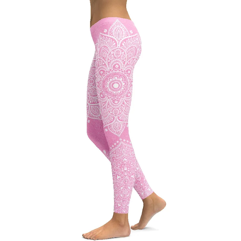 Soft Yoga Pants for Everyday -Soft Pink Mandala Leggings