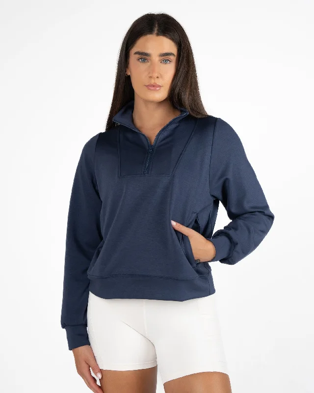 Yoga Tops for Power and Flexibility -Soft Scuba Quarter Zip - Light Navy