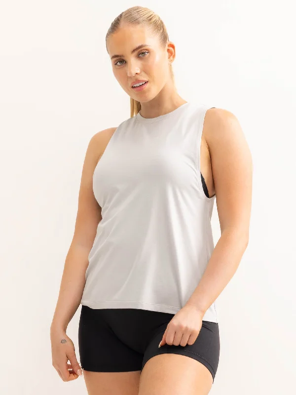Yoga Tops for Flexibility and Relaxation -Soft Tech Loose Fit Tank - Grey Marl