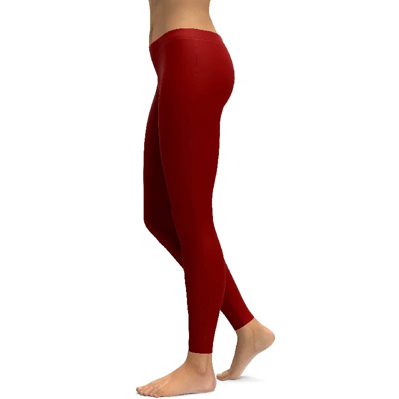 Women's Yoga Pants for Fitness -Solid Deep Red Leggings