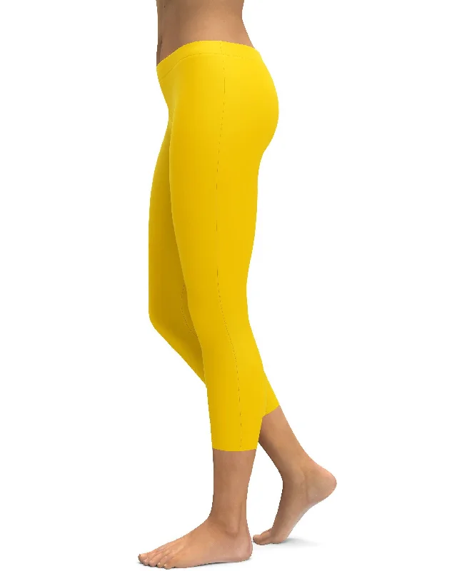 Flattering Yoga Pants for Women -Solid Deep Yellow Capris