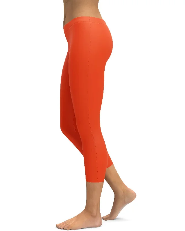 Yoga Pants for Low-Impact Exercise -Solid Hot Orange Capris