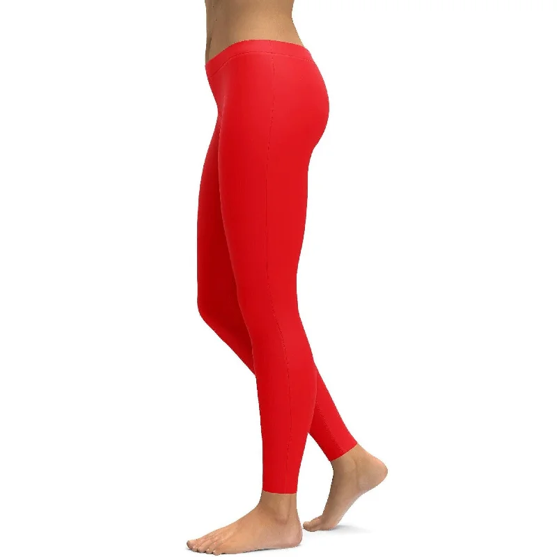 Yoga Pants for Flexibility and Endurance -Solid Hot Red Leggings