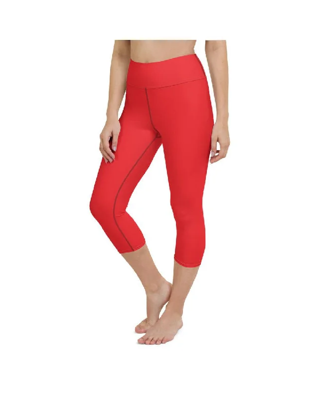 Flexible Yoga Pants for Gentle Stretching -Solid Hot Red Yoga Capris