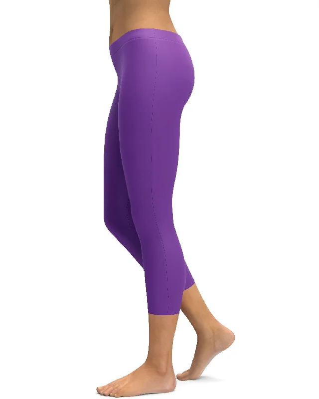 Women's Yoga Pants with Elastic Waistband -Solid Lavender Capris