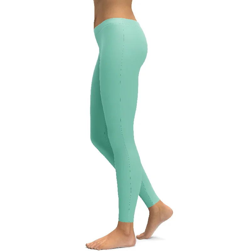 Yoga Pants with Anti-Chafing Features -Solid Mint Green Leggings