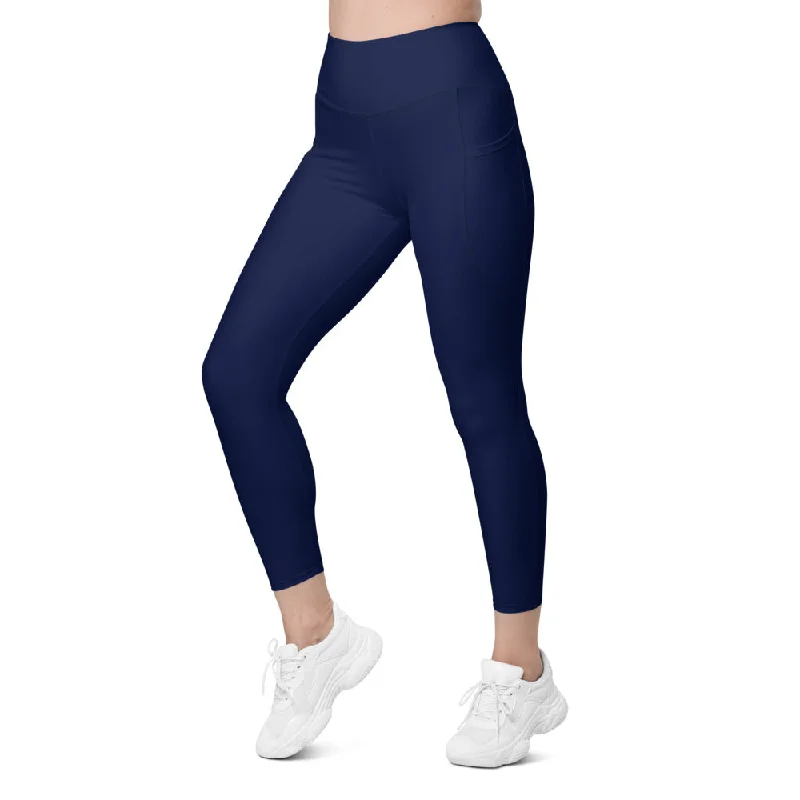 Breathable Leggings for Yoga -Solid Ocean Blue Leggings with Pockets