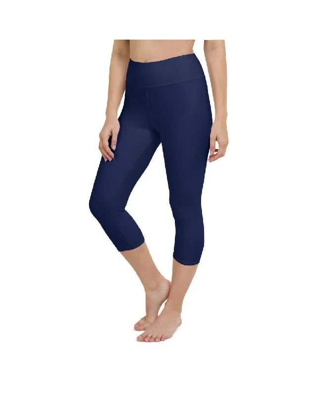 Yoga Pants with Comfortable Waistband -Solid Ocean Blue Yoga Capris