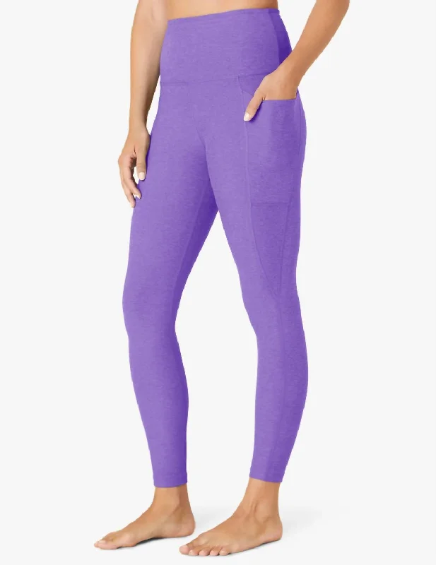 Soft Yoga Shorts for Active Women -Spacedye Out Of Pocket High Waisted Midi Legging In Bright Amethyst