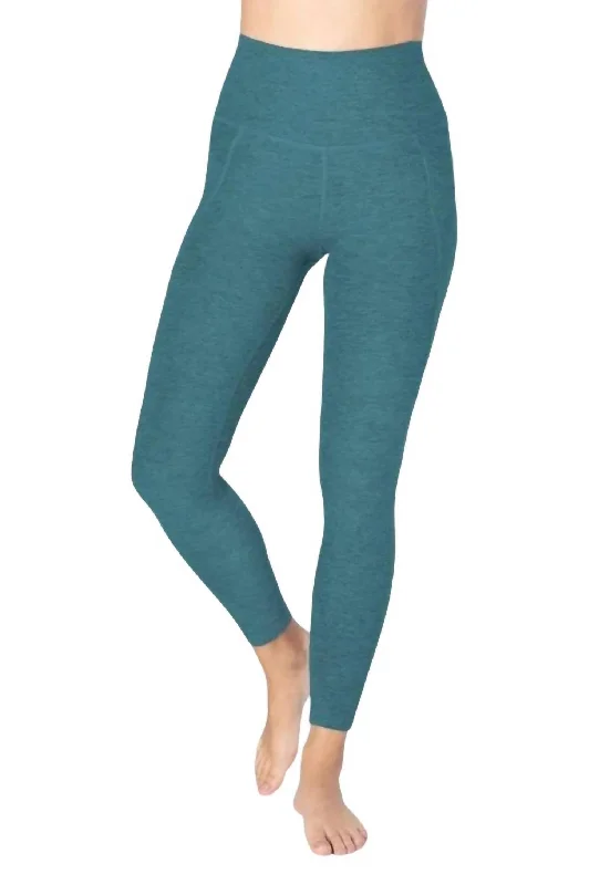 Women's Yoga Shorts for Deep Stretching -Spacedye Out Of Pocket High Waisted Midi Legging In Stellar Blue Heather Women's Yoga Shorts for Deep Stretching -Spacedye Out Of Pocket High Waisted Midi Legging In Stellar Blue Heather