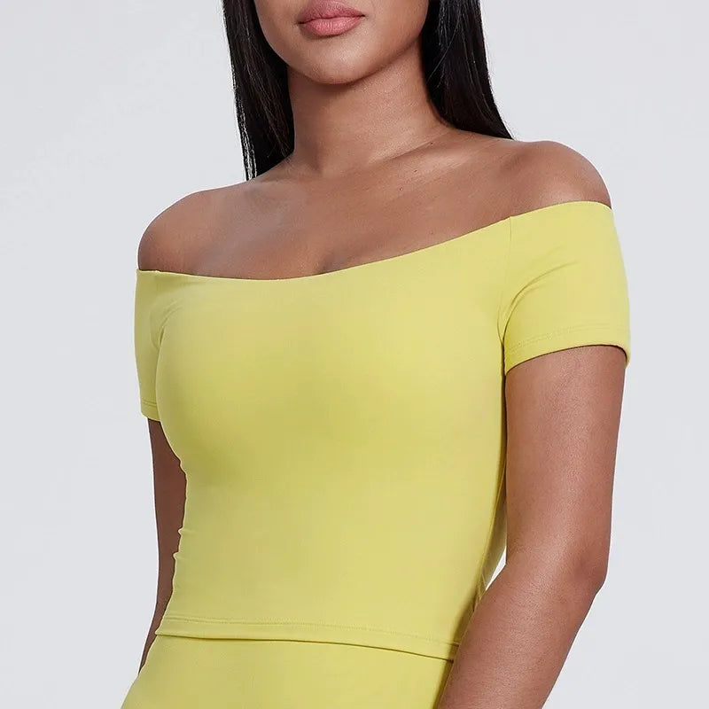 Fashionable Yoga Tops for Women -SPARK Off Shoulder Cute Crop Tops LQ5003