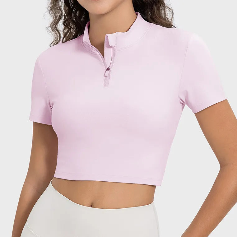 Fitted Yoga Tops with Breathable Design -SPARK Short Sleeve Tops Athletic Crop Top DQ120