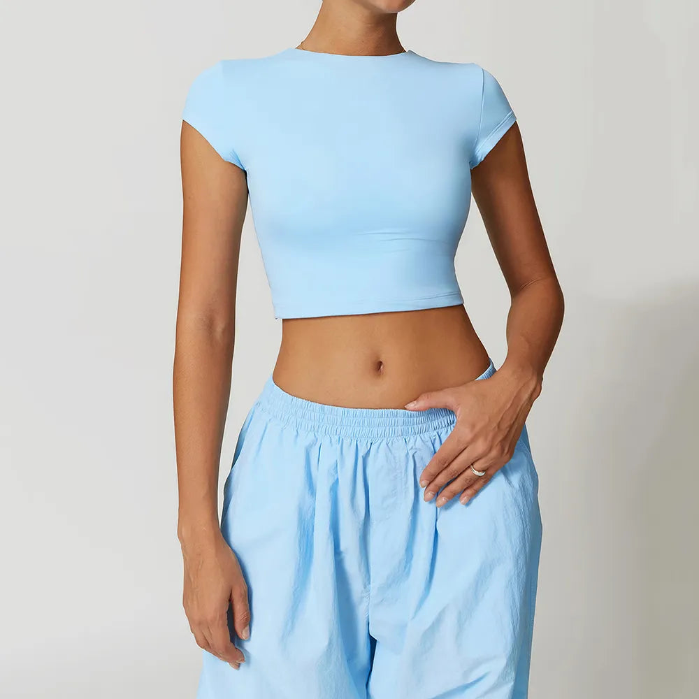 Yoga Tops with Elastic Waistbands -SPARK Shorts Sleeve Basic Top ZC8694
