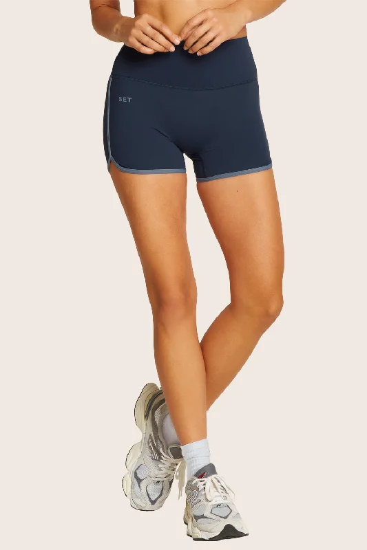 Women's Yoga Shorts with Tummy Control -SPORTBODY® STRIPE SHORTS - HARBOR