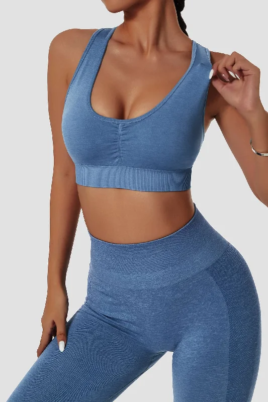 Yoga Bar with Beets and Ginger -Front Ruching Sports Bra with Cross Back Straps