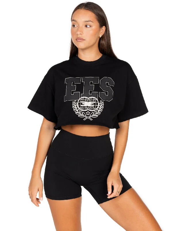 Women's Yoga Tops with Athletic Style -Squad Cropped Tee - Black