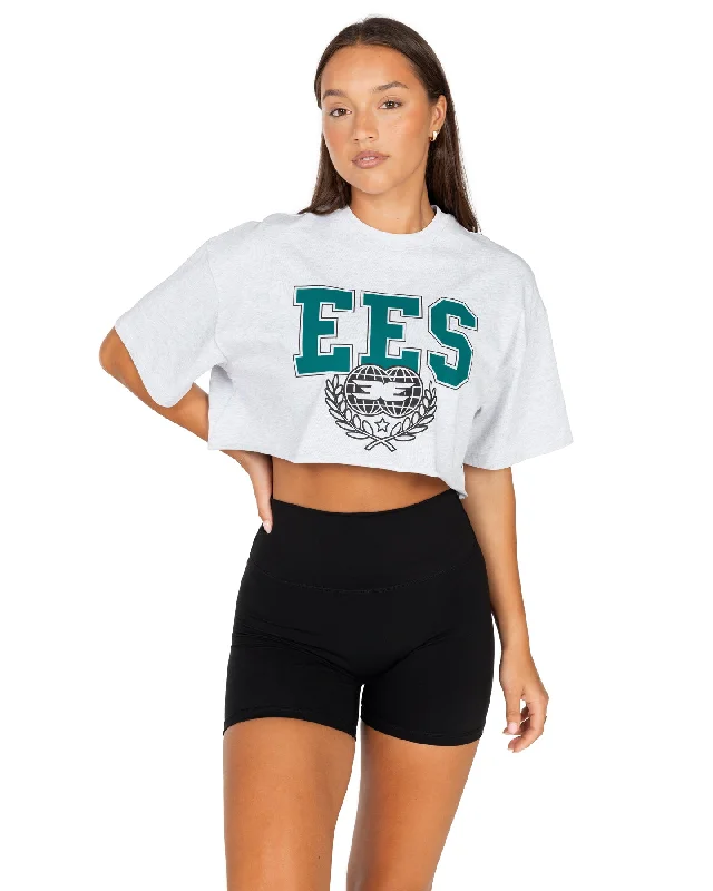 Women's Yoga Tops with Stretchy, Supportive Fabric -Squad Cropped Tee - Polar Grey